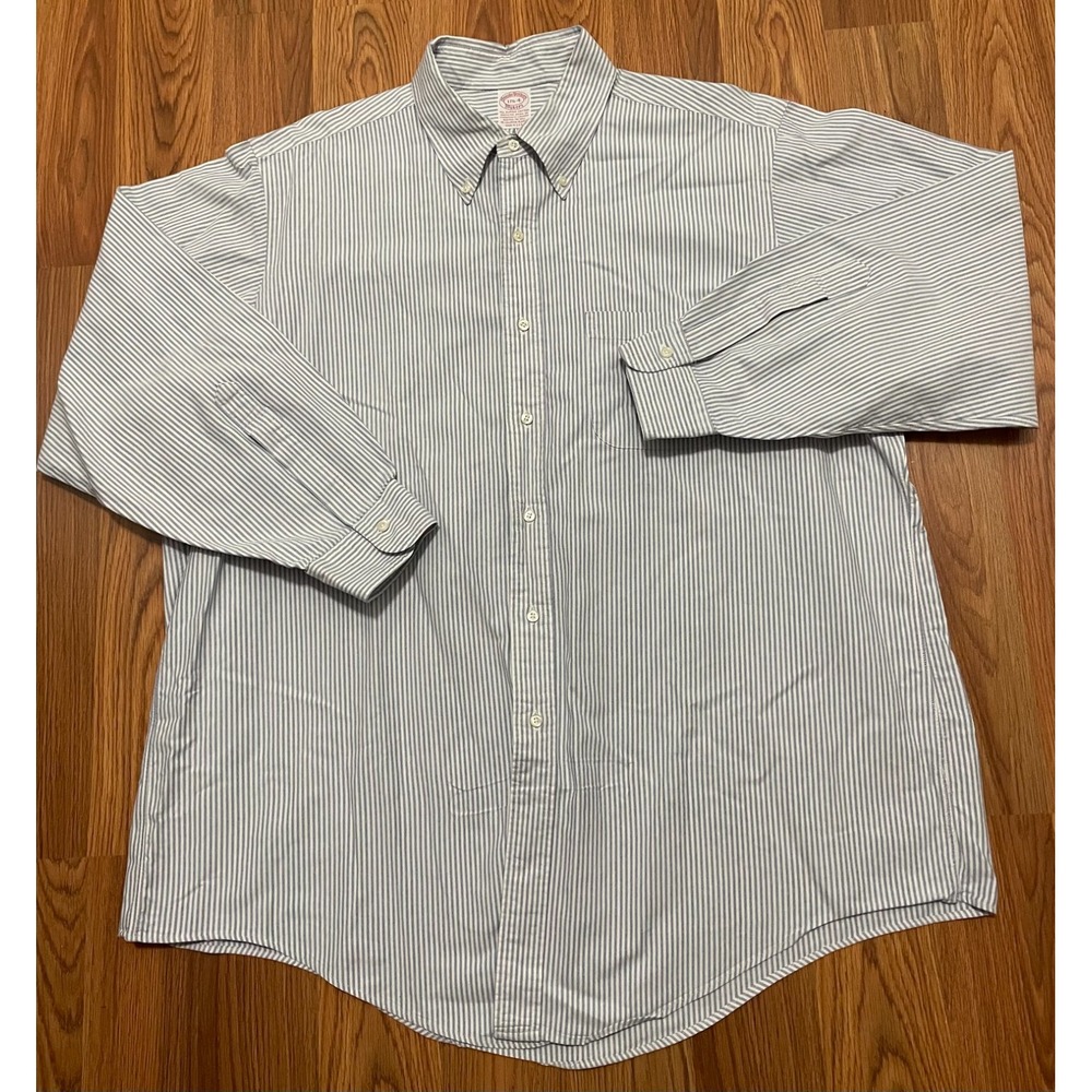 Brooks Brothers Makers Shirt Mens Large Blue White Stripe Button Down USA